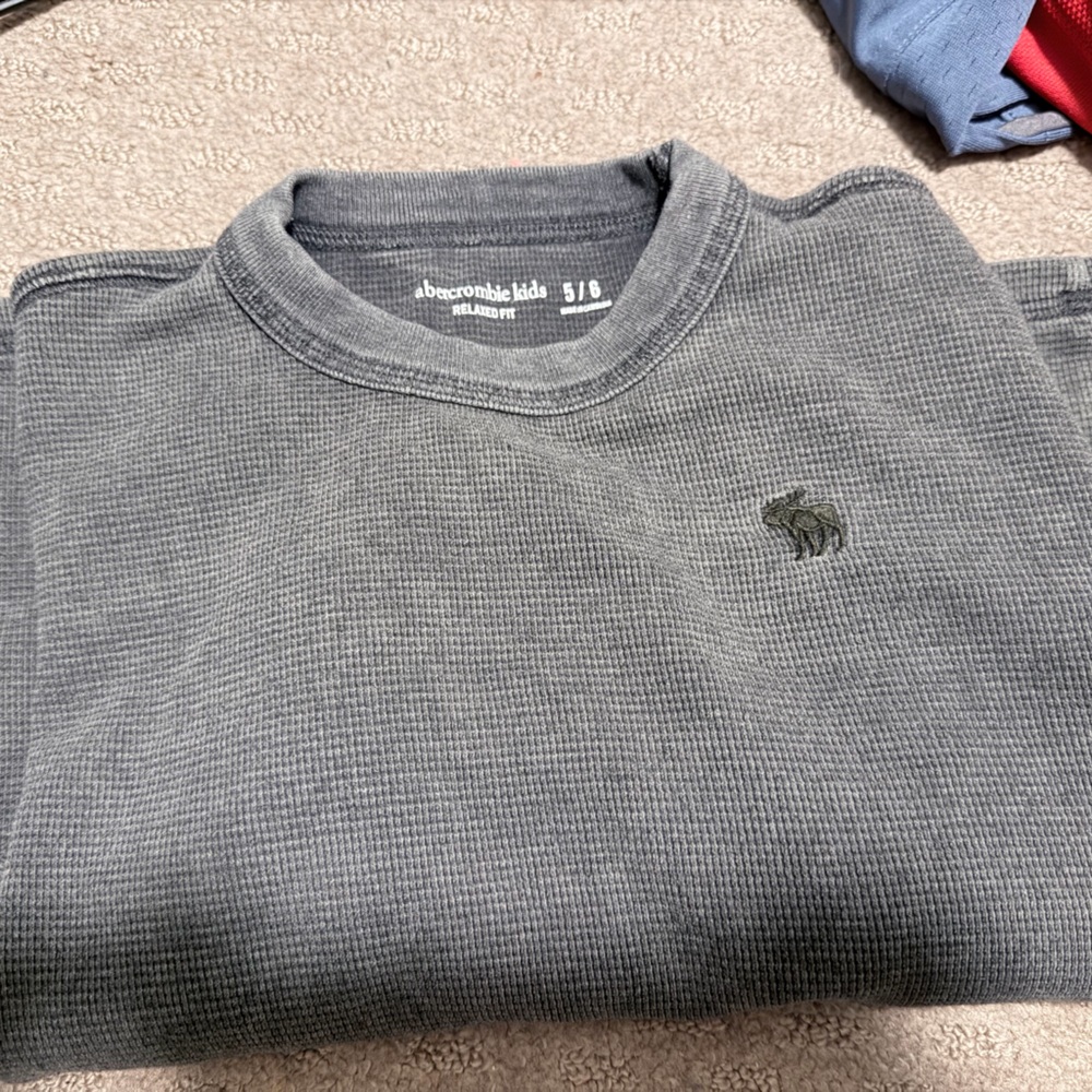 abercrombie kids Charcoal Gray Waffle-Knit Crewneck Sweatshirt
